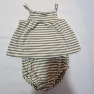 Quincy Mae Striped Cream and Green Diaper Cover Set